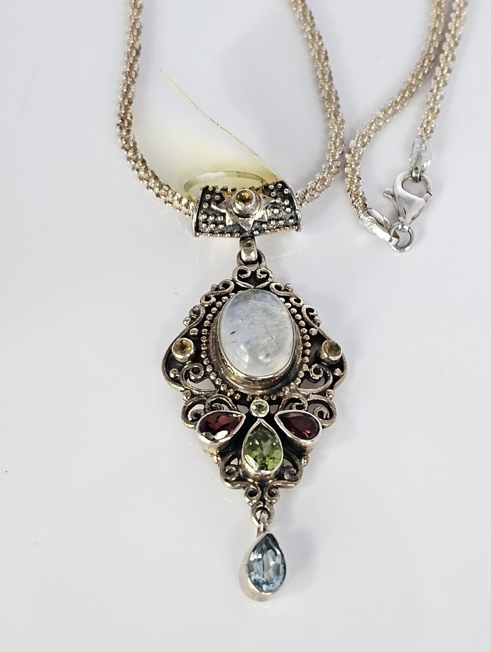 Incredible Bali Legacy Multi Gemstone Pendant & Heavy Sterling Silver Necklace - Picture 2 of 9